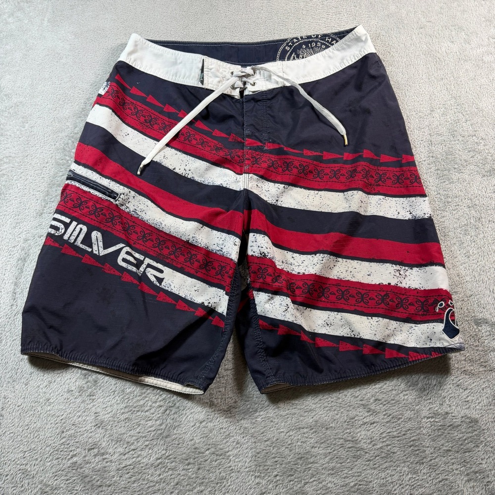 Vintage Quiksilver Board Shorts Mens 36 State of Hawaii Flag Striped Pocket‎ Y2K